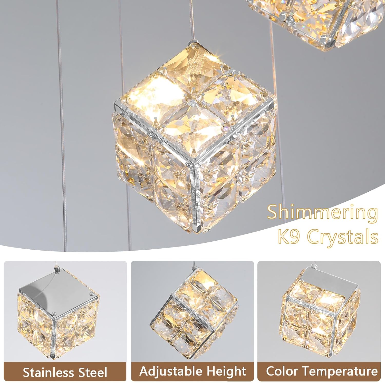 1-Lights Modern Crystal Pendant Lights for Kitchen Island LED Dimmable Chandeliers for Dining Room