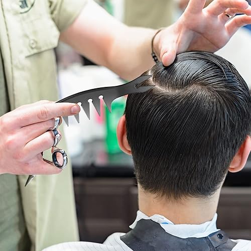 Miniatura 4 de Sieral Juego de 4 peines para peinar el cabello, peines de textura de dientes anchos con cola de doble cara, herramienta de peluquería para hombres