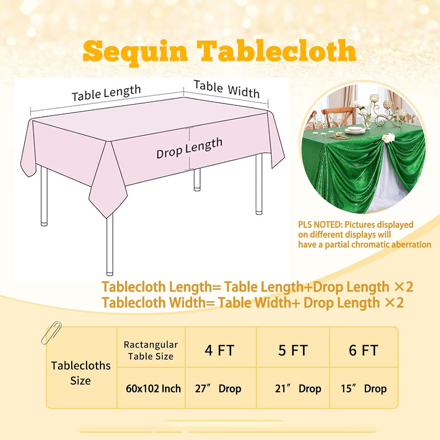 B-COOL Sparkly Sequin Tablecloth Glitter Fabric: Green Shiny Table Overlays Rectangular St. Patrick's Day Christmas Garden Indoor Outdoor Party Decorative 60x102inch