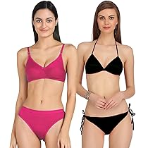 PIBU-Net Bra Panty Set Lingerie Set Full Coverage Non-Padded Non-Wired Honeymoon Set(Pack of 2) Model No:176