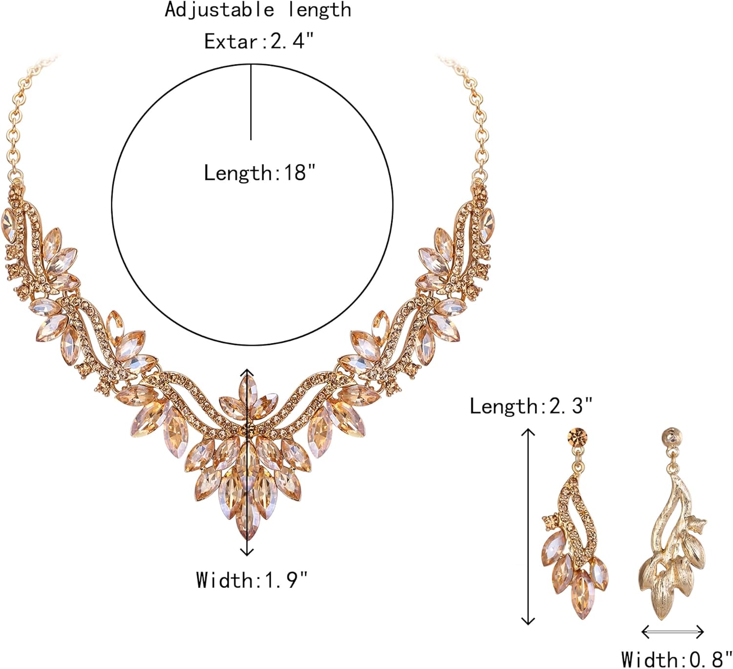 Crysdue Costume Jewelry Set for Women, Stunning Rhinestone Crystal Statement Necklace Chandelier Dangle Earrings Set for Prom Party