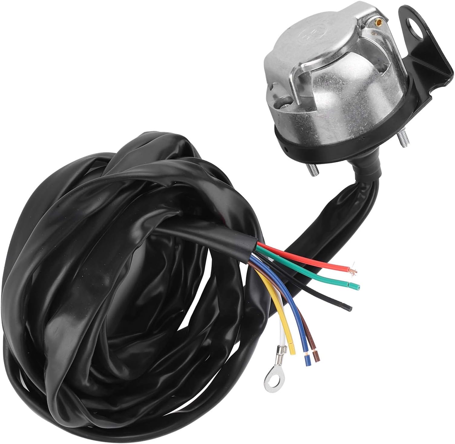 Qiilu 7 Pin Connector Socket, Trailer Socket Cable, 7 Pin European Trailer Connector Socket Wiring Plug 2m Cable for Commercial Vehicles Semi Trailers Black