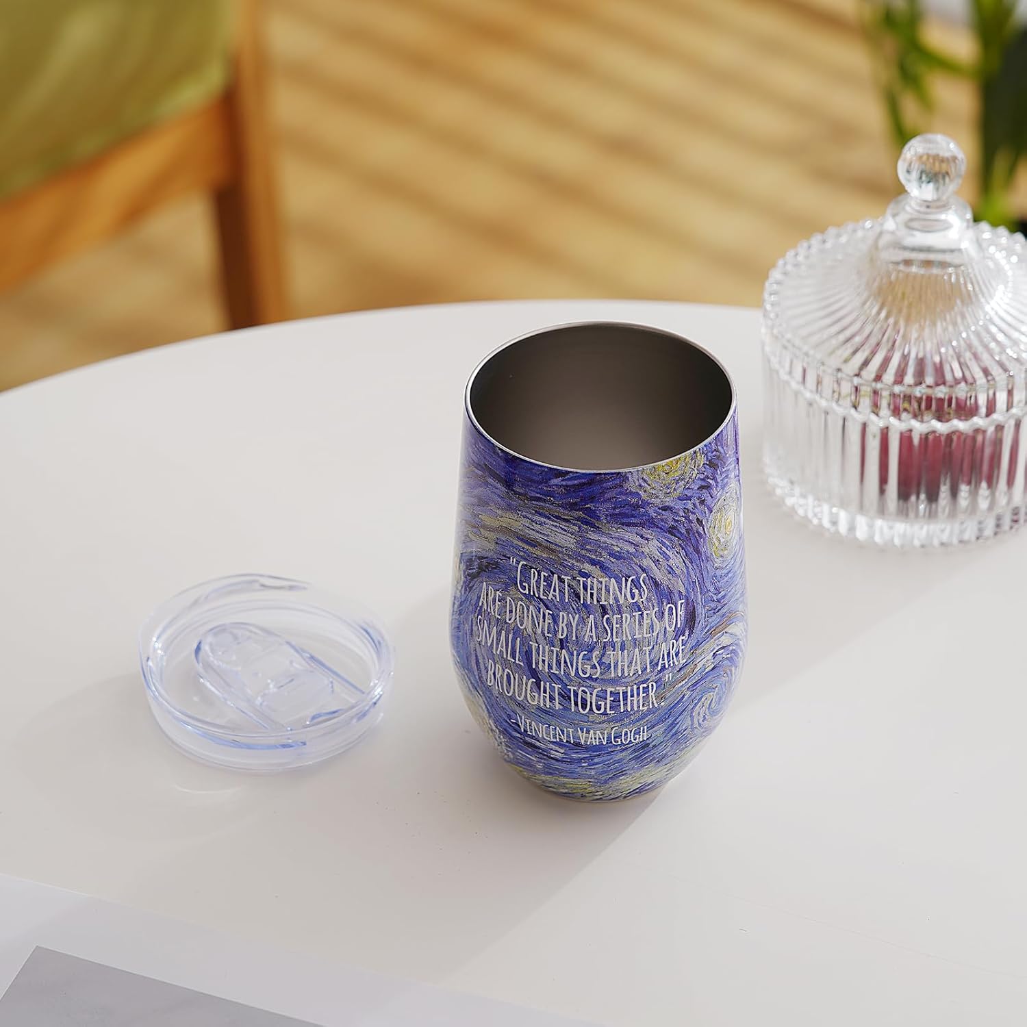 14oz Wine Tumbler with Lid, Van Gogh Art Motivational Tumbler, Double Wall Insulated Stainless Steel Mug for Art Lovers & Artists (Starry Night) - Image 3