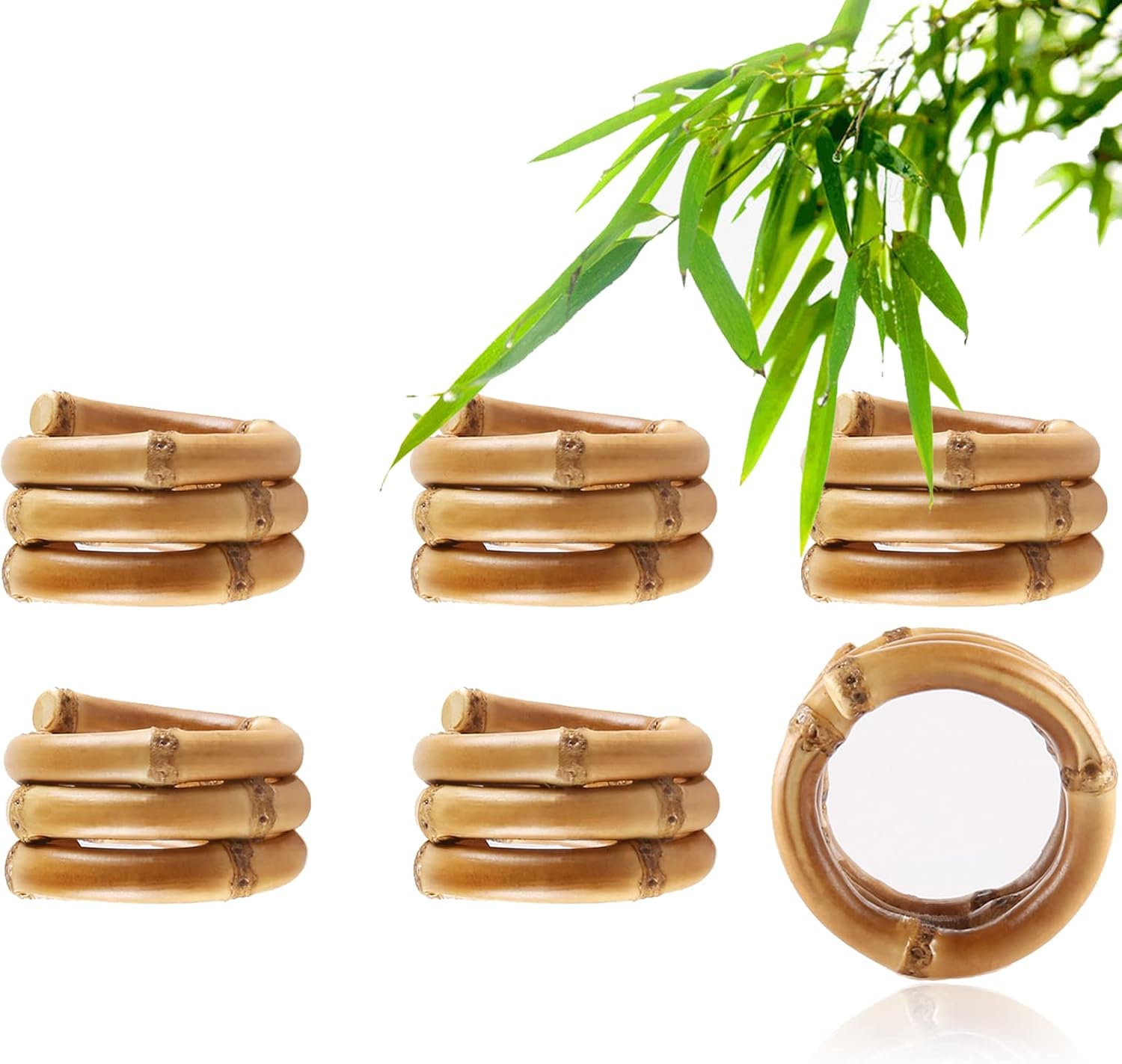 Natural Bamboo Napkin Rings Set of 6, Handmade Rattan Napkin Holder Rings for Fathers Day Summer Dinning Table Decoration for Wedding,Banquet,Feast,Christmas,Birthday Party décor