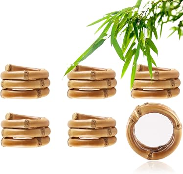 Natural Bamboo Napkin Rings Set of 6, Handmade Rattan Napkin Holder Rings for Fathers Day Summer Dinning Table Decoration for Wedding,Banquet,Feast,Christmas,Birthday Party decor