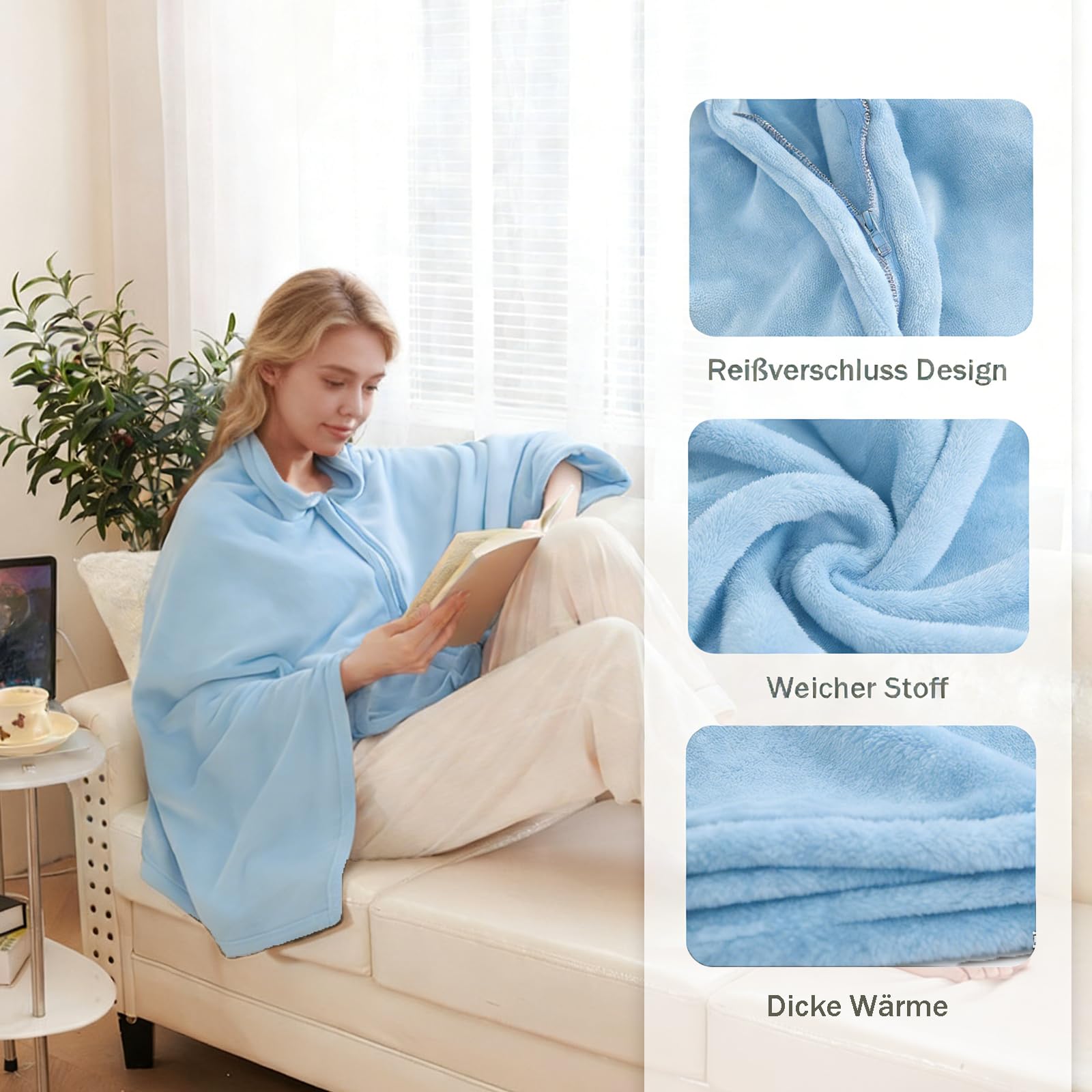 Poncho d'hiver pour femme - Cape en polaire épaisse avec fermeture éclair comme couverture douillette et veste de lit chaude pour le bureau, les voyages, le canapé