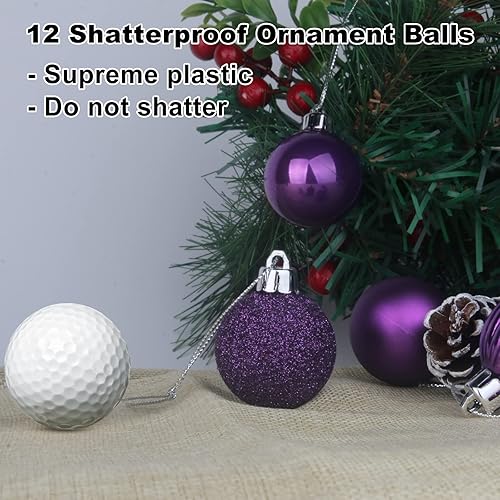 Vista 871 de 18 esferas medianas decorativas navideñas para árbol de Navidad, inastillables, para colgar, color púrpura, 2.5 pulgadas, paquete de 18