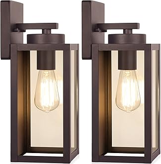 BesLowe Outdoor Wall Light Fixtures, Exterior Waterproof Wall Lanterns, Brown Porch Sconces Lighting with E26 Sockets, Modern Outside Lights for House Patio Front Door Entryway, 2-Pack