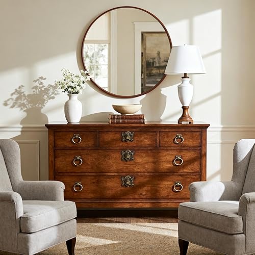 Miniatura 126 de HOMECOOKIN Espejo de pared redondo de 32 pulgadas, espejo circular dorado para baño con marco de metal, espejo dorado redondo para decoración