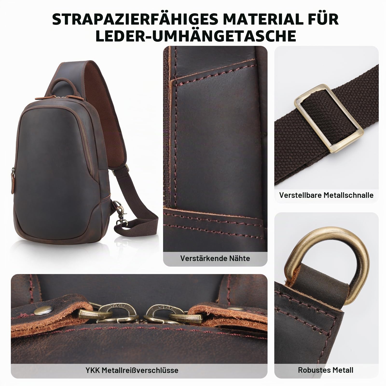 TIDING Umhängetasche aus Leder für Herren, Umhängetasche, Diebstahlschutz, kleiner Rucksack für Reisen, Arbeit, Alltag