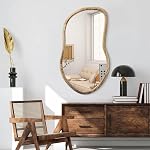 Asymmetrical Wall Mirror Irregular Mirror Farmhuose Rustic Bathroom Vanity Mirrors Natural Wood Mirror Abstract Mirrors for Wall Decor Living Room Bedroom