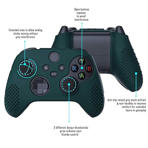 Miniatura 3 de eXtremeRate PlayVital Racing Green 3D Studded Edition Anti-Slip Silicone Cover Skin for Xbox Series X Controller, Soft Rubber Case Protector for