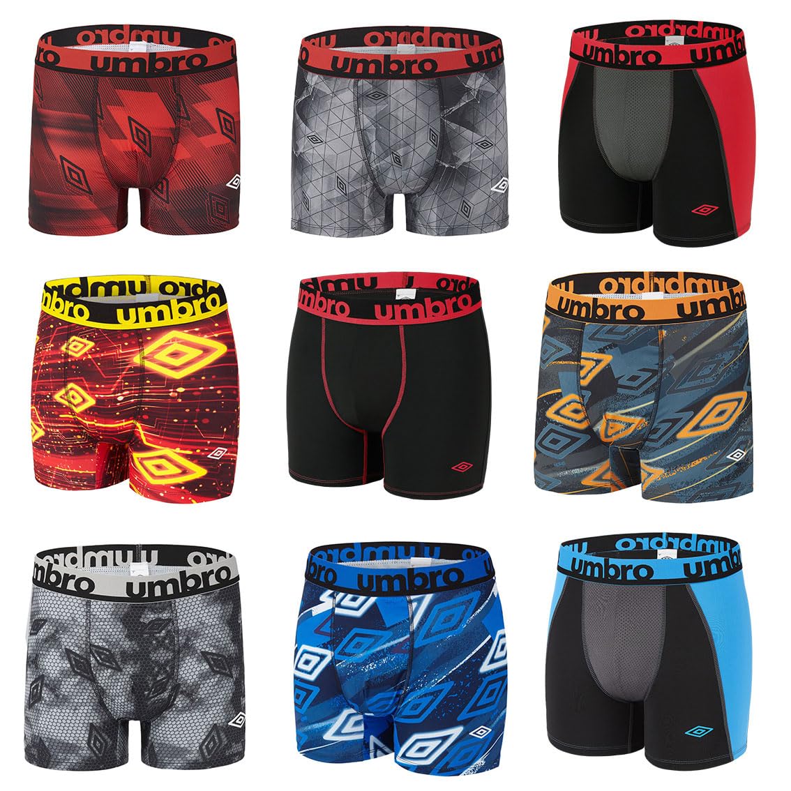 Umbro Pack Surprise Boxer Homme Ajustement Parfait, Calecon Modèle Aléatoire, Respirant, Liberté de Mouvement et Maille Aérée (Lot de 6)