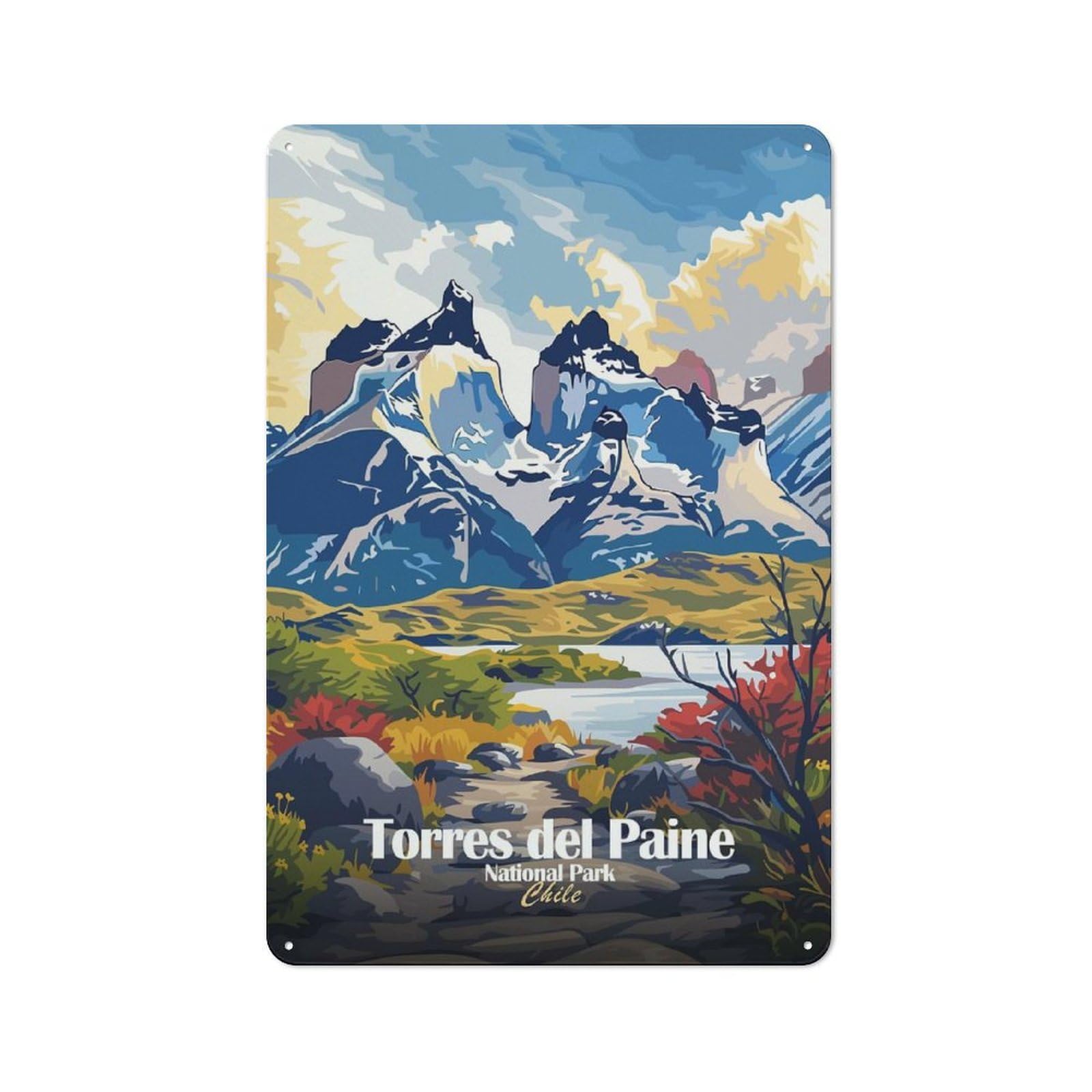 Junmoney Torres Del Paine National Park Chile Nostalgic Decorative Tin Plaque 30X20cm, Classic Pub Decor For Diner, Restaurant, Shed Or Kitchen