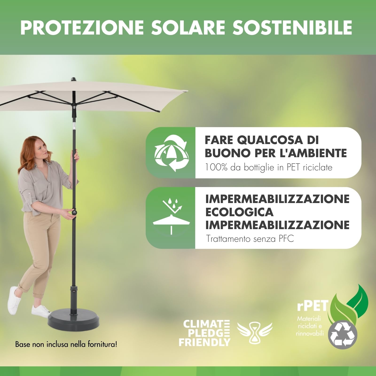 Doppler Parasole Rethink I 180x120cm al naturale I inclinabile per balcone e terrazza I sostenibile I con apertura a mano I Con copertura