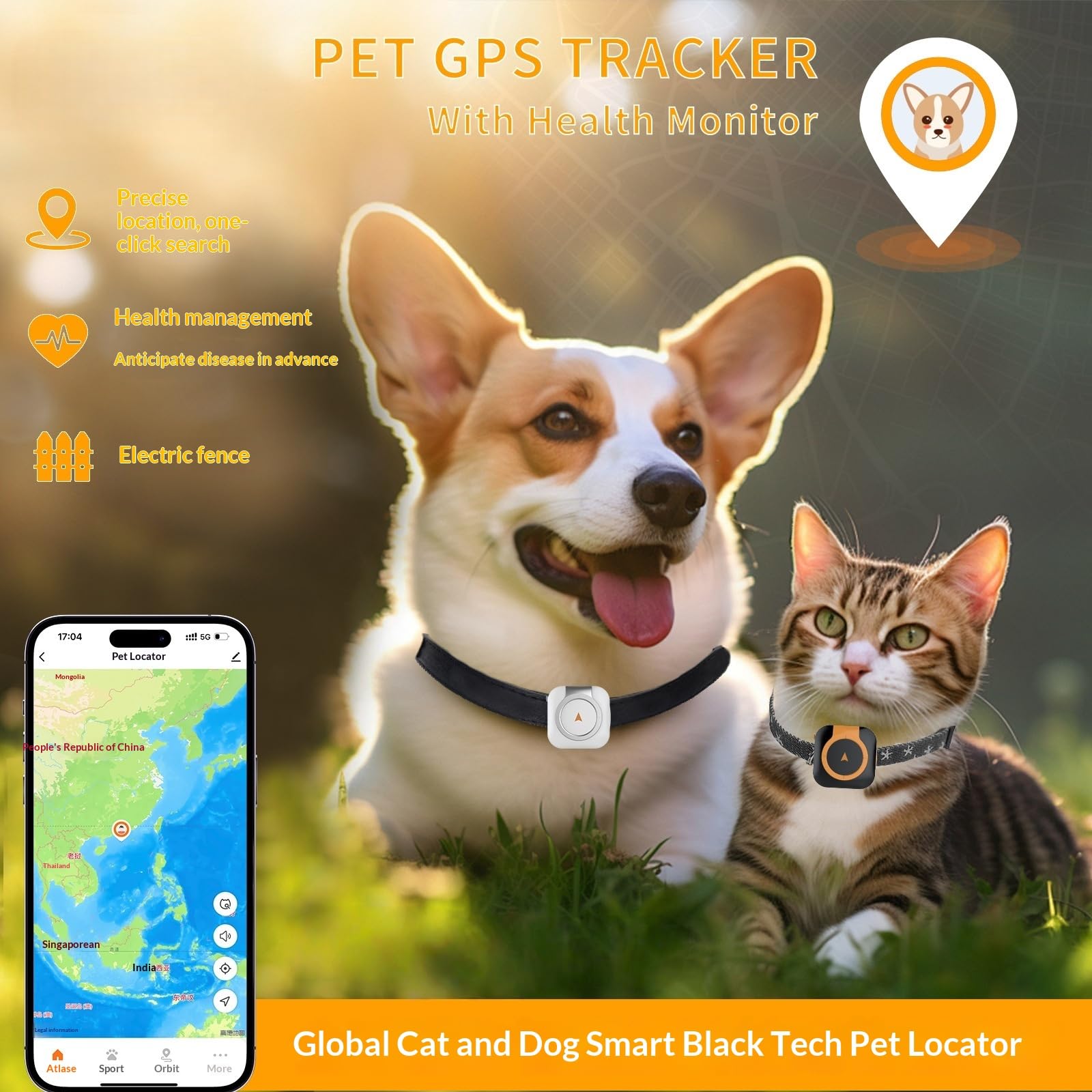 Collar de seguimiento GPS para mascotas, rastreador de ubicación en tiempo real para perros y gatos, gestión de la salud, compatible con iOS/Android, IP67 impermeable, localizador de seguridad