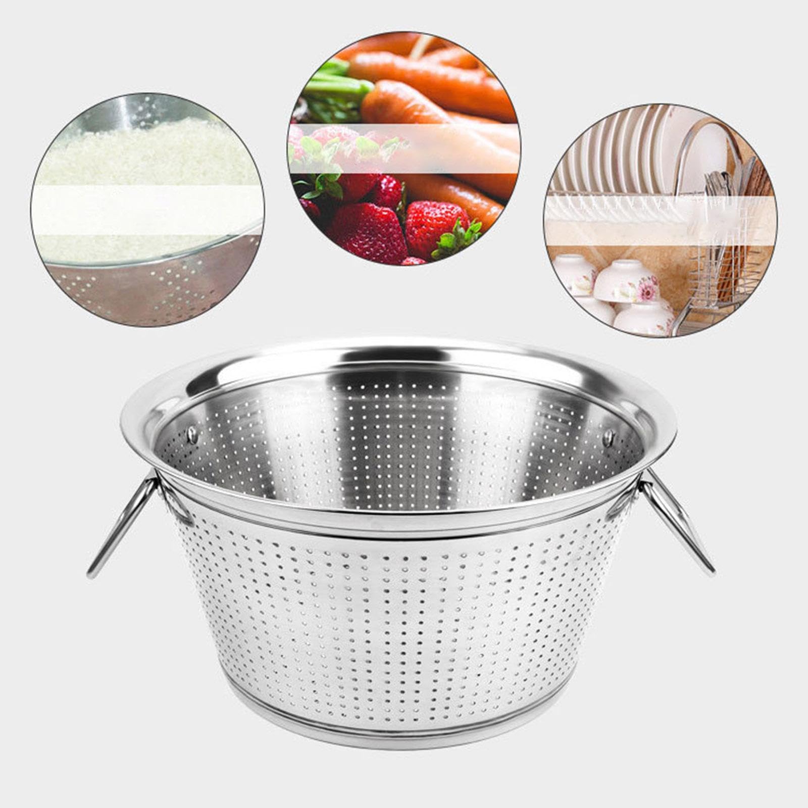 Reissieb Edelstahl Küchensieb Filterkorb Drainageschüssel mit Langlebigem Material für Vielseitige Verwendungen für Obst Gemüse Reis Tischware Küche Z, Groß
