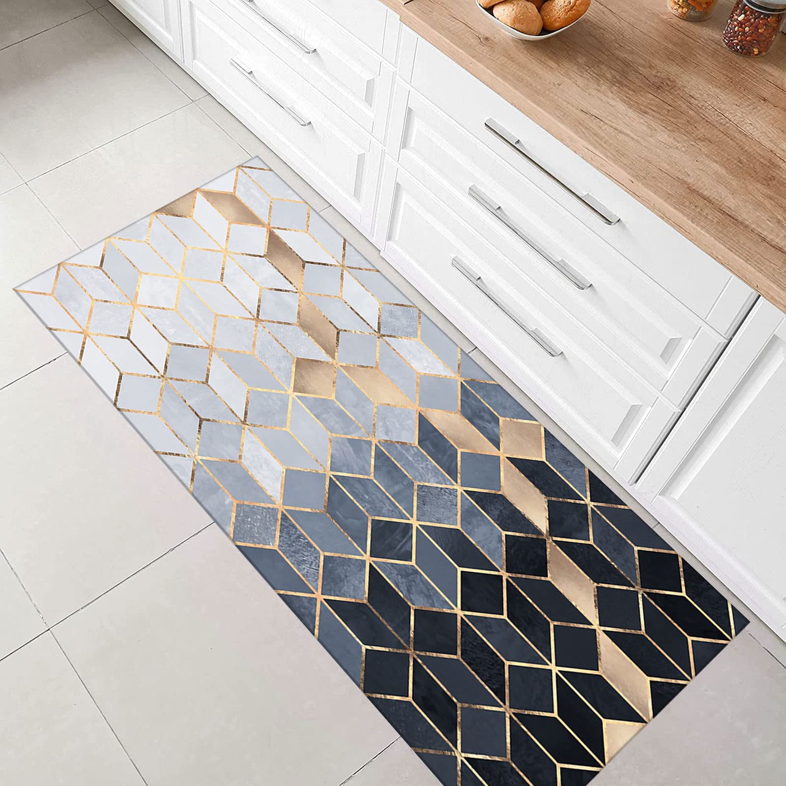 Rutschfester Teppichläufer für Flur und Küche, modernes geometrisches Design, langlebiges Material, geeignet für Wohnzimmer