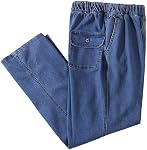 Ylingjun Homme Elastic Waist Jeans Casual Loose Fit Tir sur Jeans Denim Pantalons