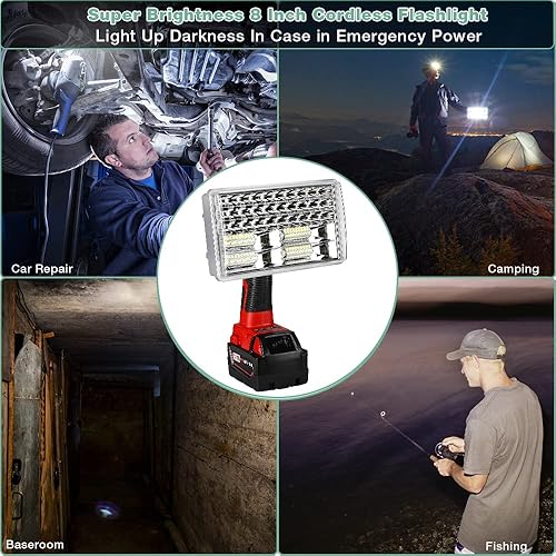 Miniatura 7 de Luz de trabajo para batería Milwaukee de 18 V, 3300 lúmenes, luz de trabajo LED inalámbrica, luz de trabajo recargable, puerto USB, para reparación
