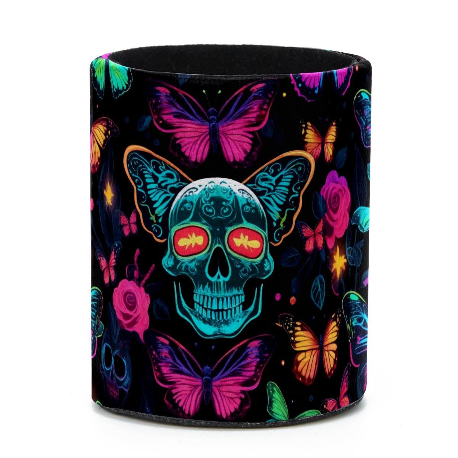 VAPOKF Round Pencil Holders for Desk, Skull and Butterfly Pen Holders Pen Pot Makeup Brushes Storage Desktop Stationery Supplies Organiser for Home Office