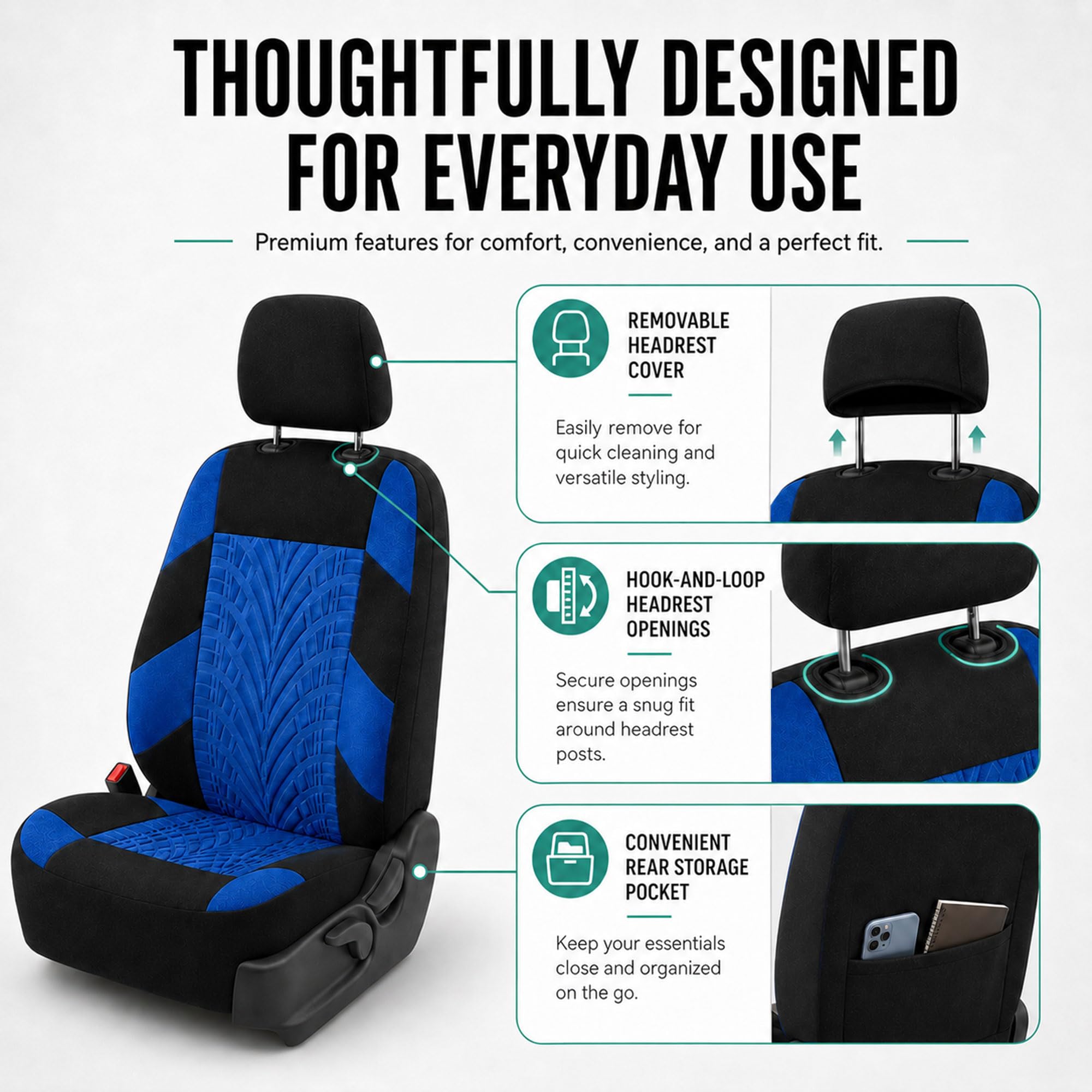 FH GROUP Ensemble Complet de Housses de siège de Voiture en Tissu de qualité supérieure – Ajustement Universel – Housses de siège Avant à Dossier Bas – Compatibles avec Les airbags – Housses de siège