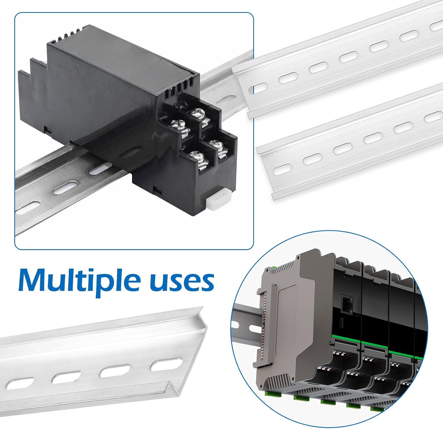 2 Pack Silver Aluminum Rails,Din Rail Mount,Aluminum DIN Rails for Industrial Dins Rail Mount Applications,300mm Long x 35mm Wide x 7.5mm High