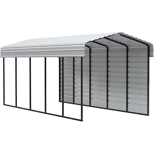 Arrow Carports Galvanized Steel Carport, with 1-Sided Enclosure, Compact Car Metal Carport Kit, 10' x 24' x 9', Eggshell