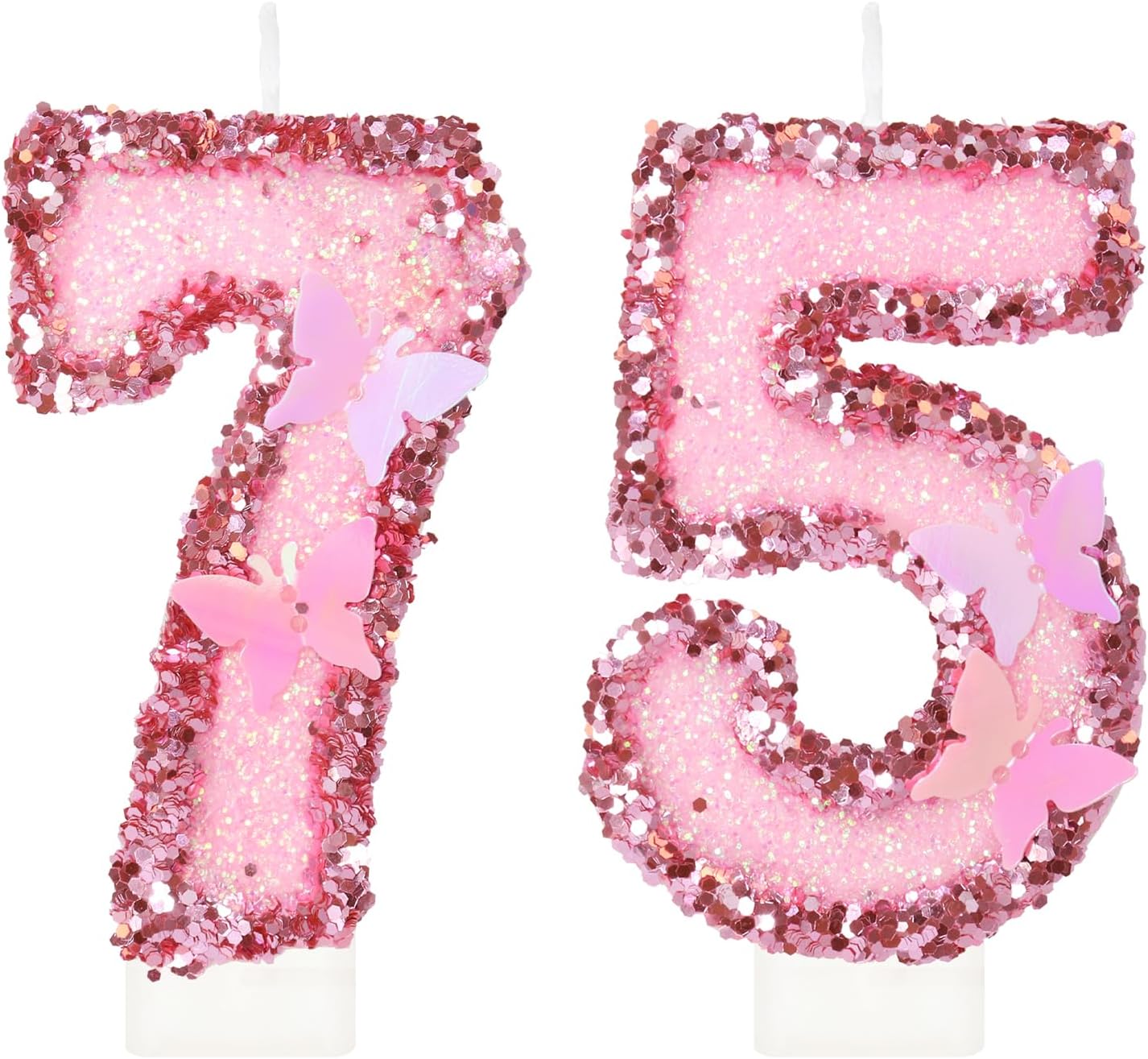 Birthday Candles, Number 10 Candle, Butterfly 10th Birthday Decorations for Women/Girl, Pink Happy Birthday Candle for Cake, Handmade Sequin Numeral Candle Wedding Cake Topper Anniversary Party Decor