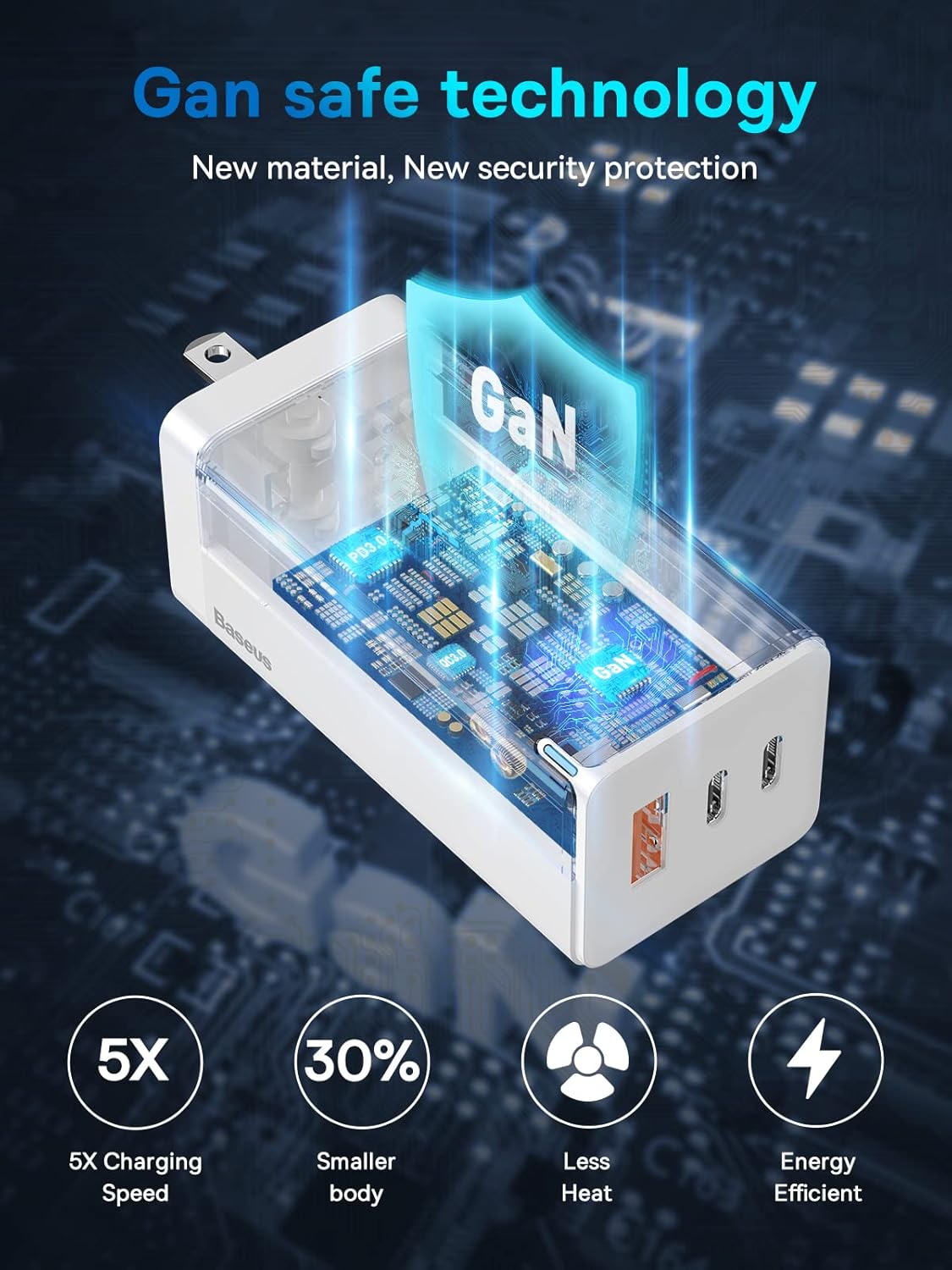 baseus 30000mah 65w portable charger 65w 3 port foldable usb c wall chargergan tech