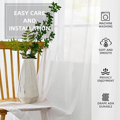 Miniatura 7 de Youleyar Cortinas traslúcidas de lino natural, cortinas de ventana con ojales en la parte superior, cortinas de mezcla de lino reductora de luz para