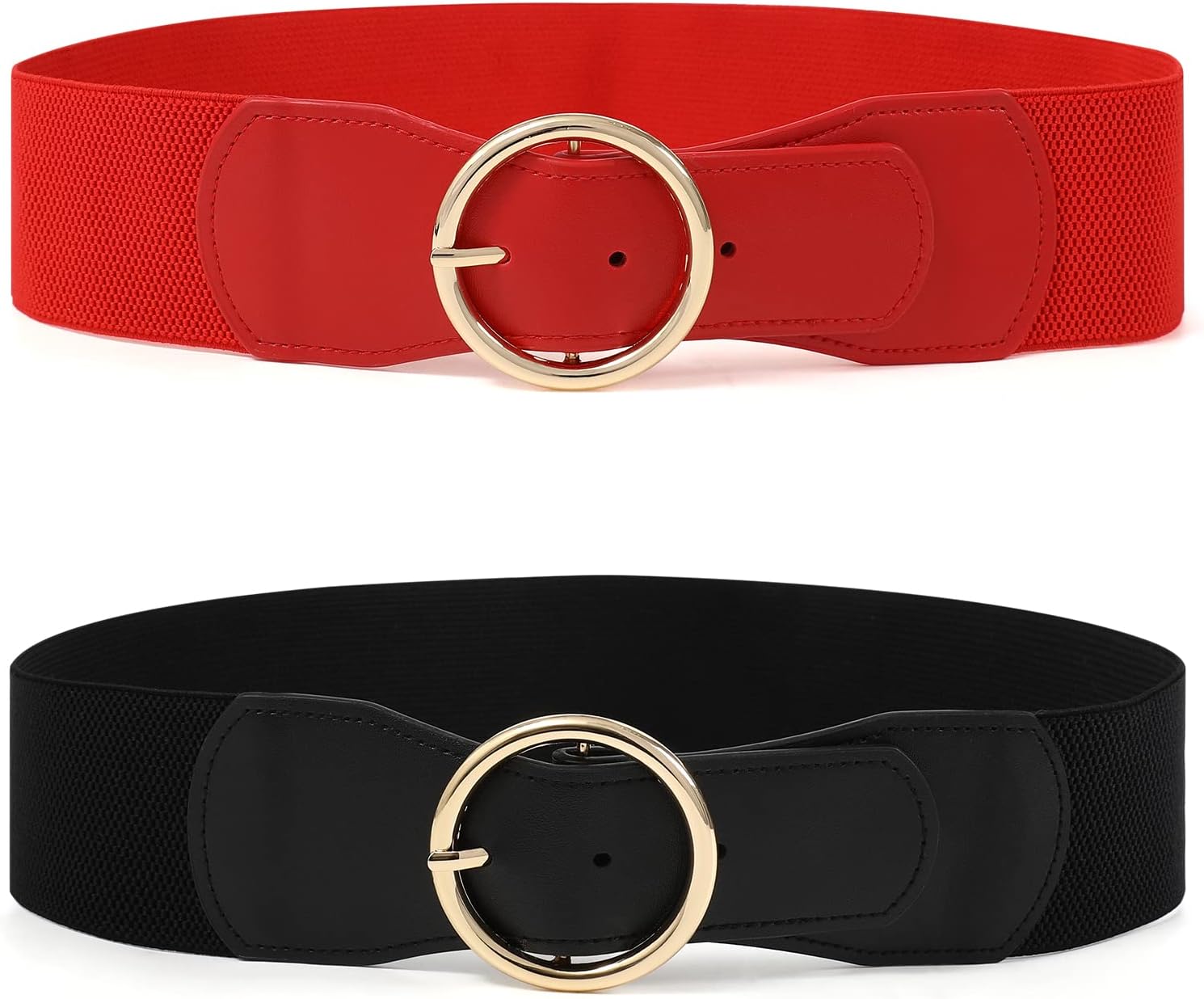 Kajeer 2 Pack Women Stretchy Waist Belt, Vintage 2.4 inch Chunky Buckle Belts for Ladies Dress