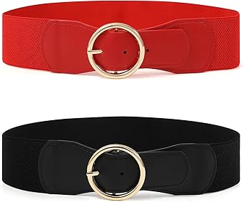 Kajeer 2 Pack Women Stretchy Waist Belt, Vintage 2.4 inch Chunky Buckle Belts for Ladies Dress