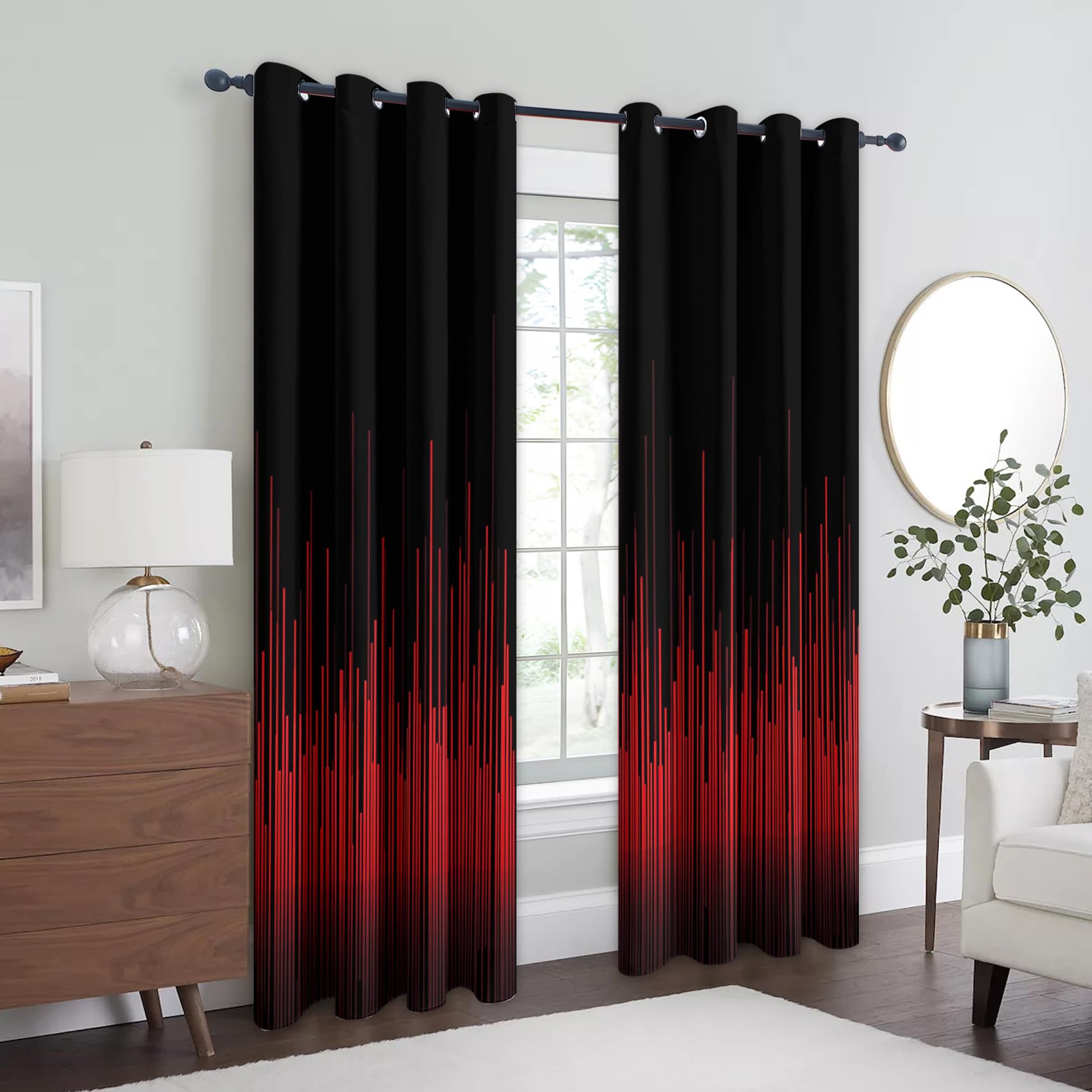 Générique Rideaux Occultant Rouge et Noir, 166 cm Hauteur