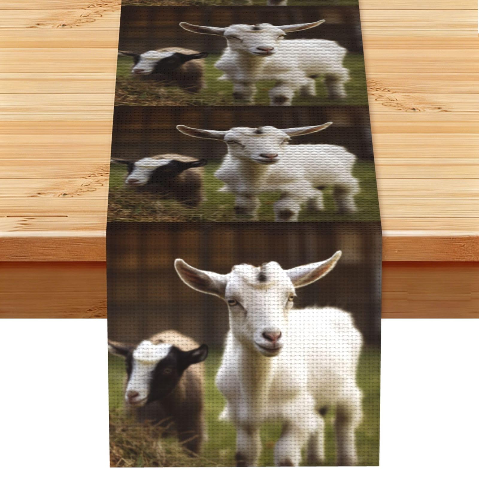 Cute Goat Table Runner 13 x 72 Inches Long, Cotton Linen Table Runners for Kitchen Dining Table Decoration - Washable Tablecloth Modern Tablerunner for Home Party Decor