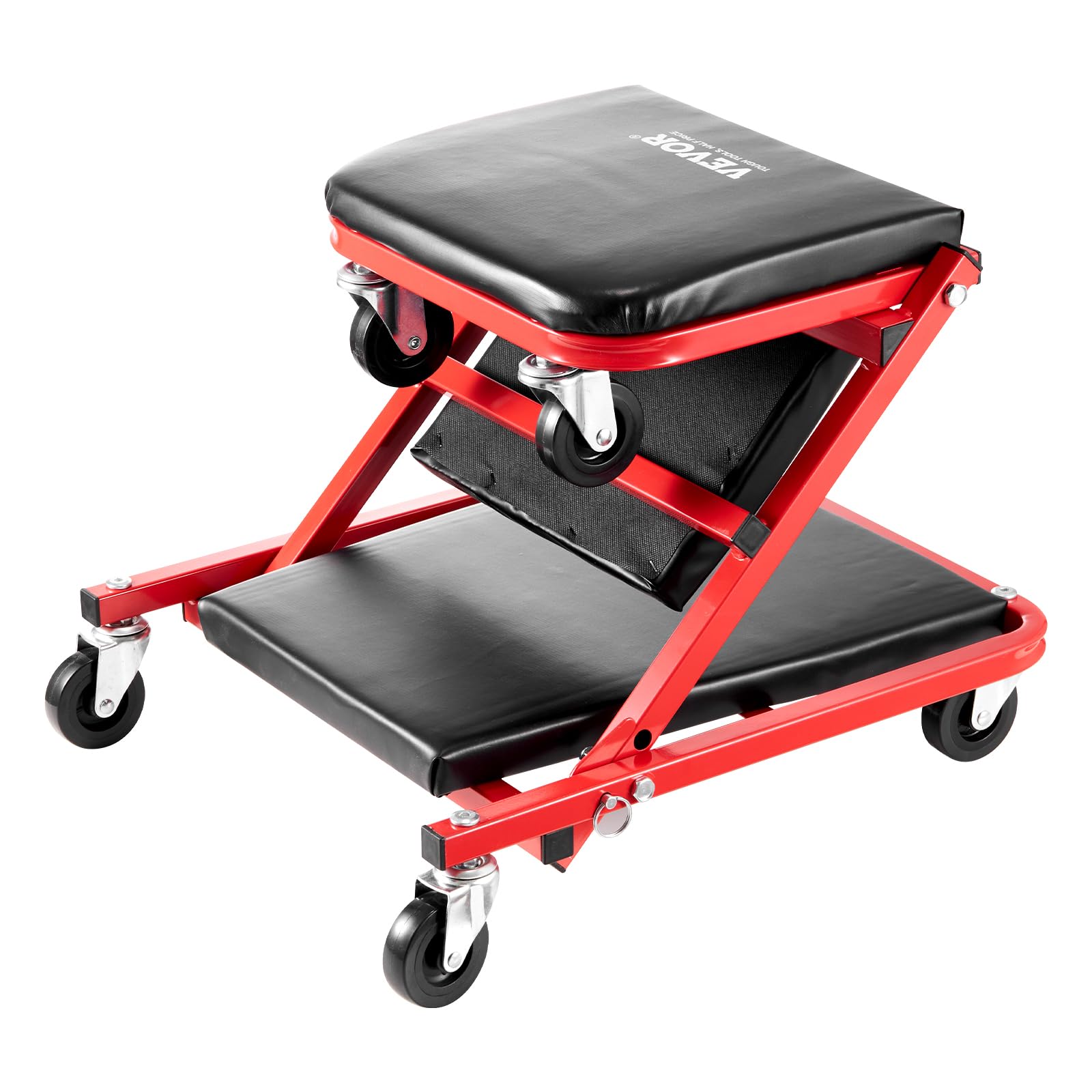 VEVOR Taburete Plegable para Garaje en Forma de Z, Capacidad de 136,1 kg, Bandeja para Herramientas 6 Ruedas, Asiento Acolchado, para Tumbarse o Sentarse para Garaje, Taller o Casa, 910 x 425 x 140 mm