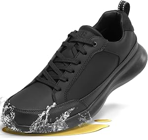 SPIEZ Mens Non Slip Shoes - SRC Slip-Resistant Certified Food Service Shoes, Lightweight Breathable Slip On Work Sneakers Black US7.5-12