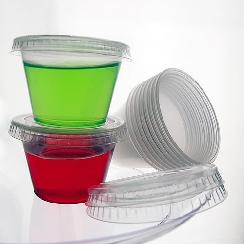 Miniatura 3 de Party Essentials Vasos de gelatinachupito de plástico duro de 2.5 onzas con tapas, 100 unidades, transparente