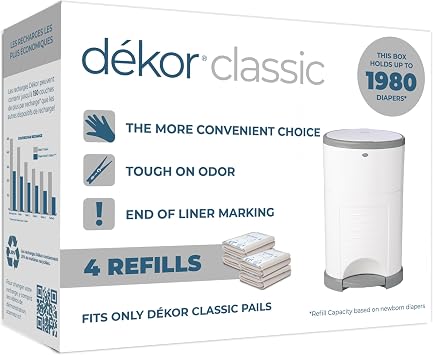 Diaper Dekor Classic Diaper Pail Refills | 4 Count | Most Economical Refill System | Quick & Easy to Replace | No Preset Bag Size Use Only What You Need | Exclusive End-of-Liner Marking