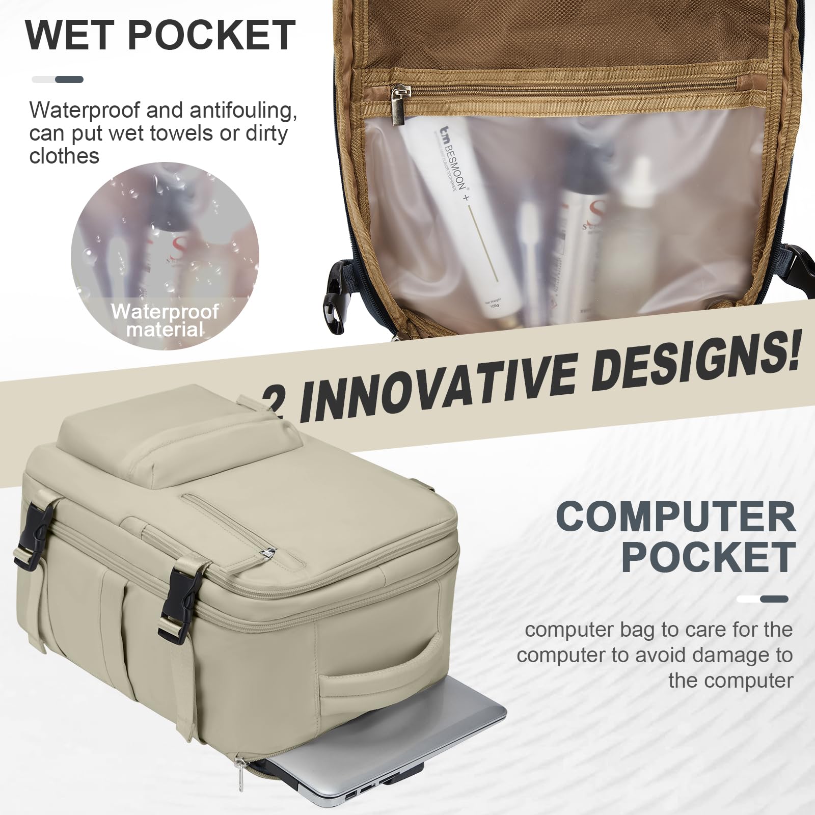 Zaino da Viaggio per Ryanair 40x20x25 Bagaglio a Mano Zaino Borse da Cabina per Ryanair Il Sedile Zaino Aereo Bagaglio a Mano Donna Borsa Cabina Viaggio Zaino Viaggio Casual Daypack,Grigio-Marrone