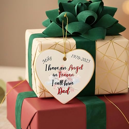 Miniatura 6 de Adorno de Navidad conmemorativo personalizado 2025 Recuerdo de cerámica en forma de corazón Tengo un ángel en el cielo lo llamo papá Regalo de