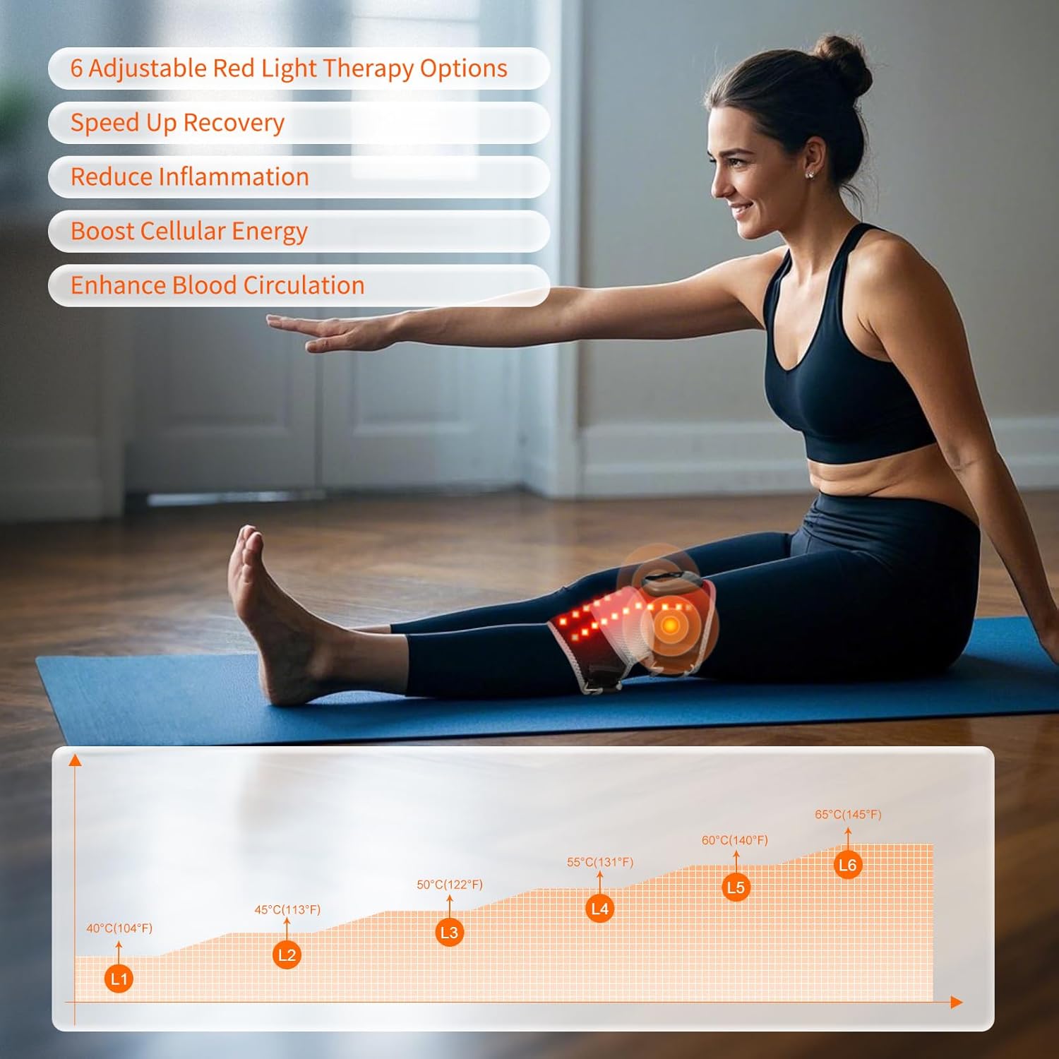 Knee Massager with Heat and Red Light, 2-IN-1 Heating Pad with Massager for Knee Shoulder, 660nm&850nm Red Light Therapy Heated Device for Pain Relief, 5 Vibration Modes & 6 Heating Levels