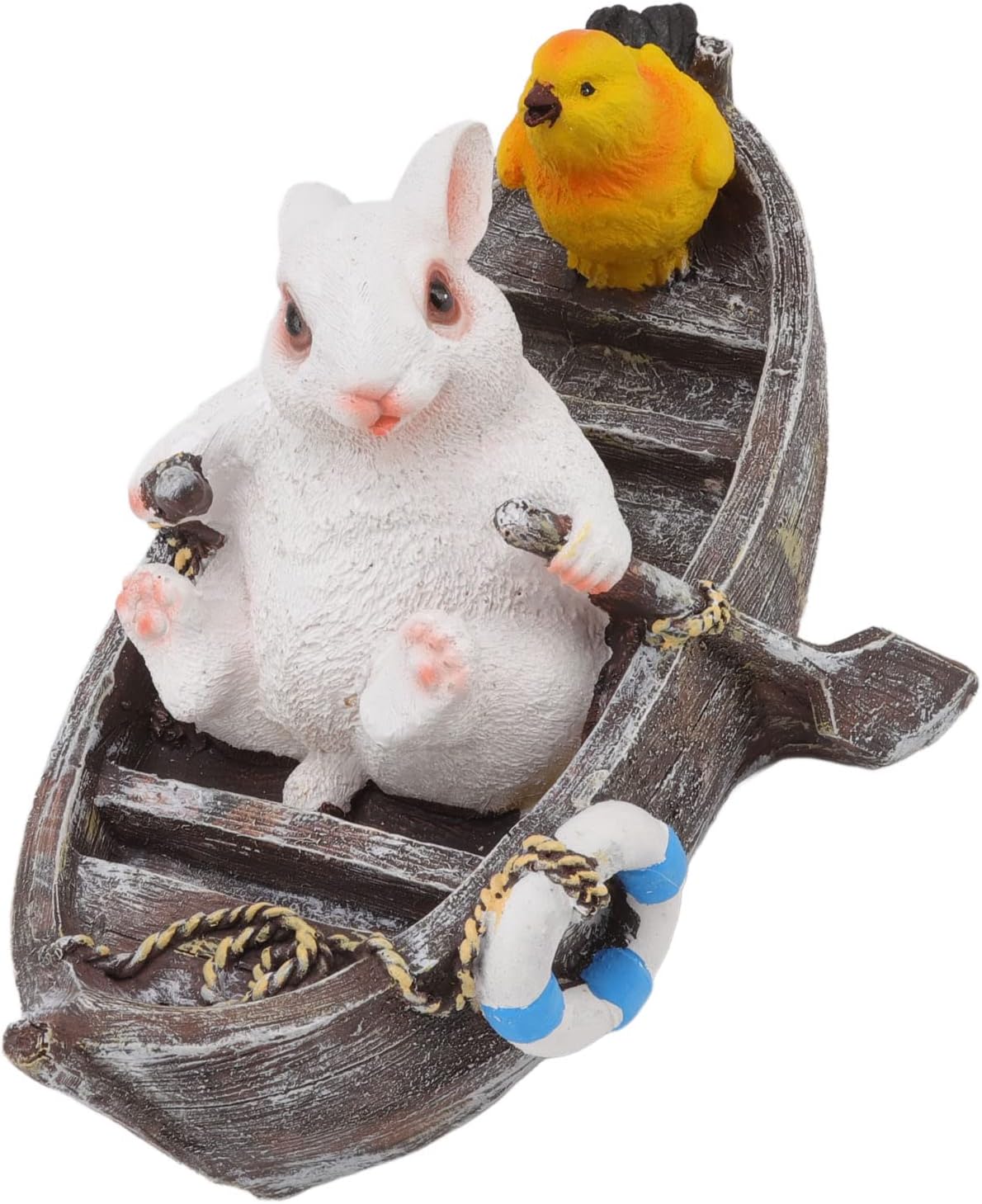 Garden Animals Statues,Garden Figurines Outdoor Decor, Rabbit Boating Statue,Cute Vivid Synthetic Resin Outdoor Animal Figurines for Patio Terrace Home (Boating White Rabbit)