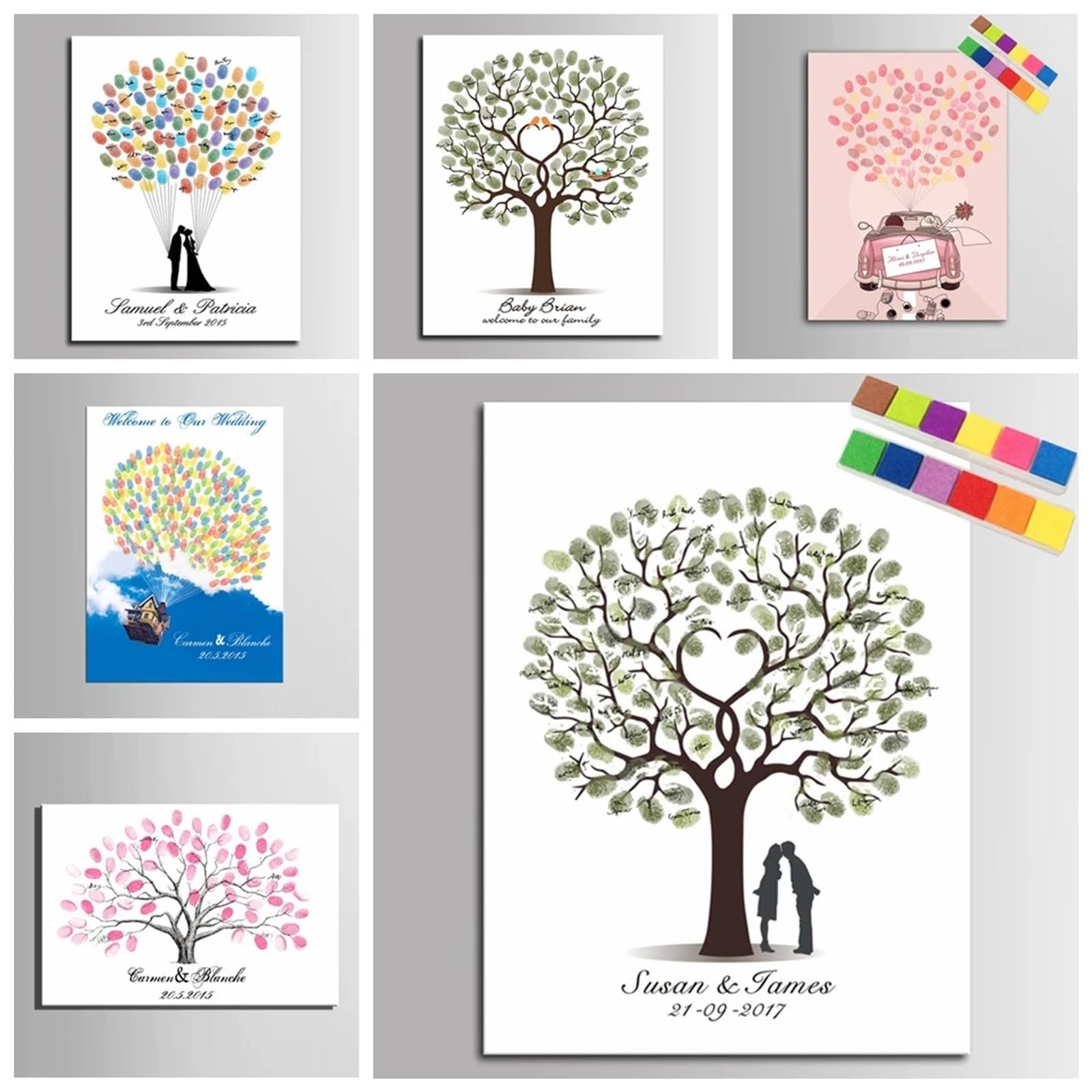 Hochzeits Fingerabdruck Baum Hochzeitsgeschenk, Fingerabdruck, Baum, Malerei, Kuss, Liebhaber, Party, Jahrestag, Unterschrift, Gästebuch, Leinwand-Dekoration(40x60cm 16x24inch,Style05)