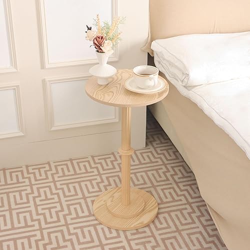 Miniatura 5 de MaxSmeo Mesa auxiliar pequeña para espacios pequeños, mesa auxiliar redonda moderna con patas de madera acanalada, natural