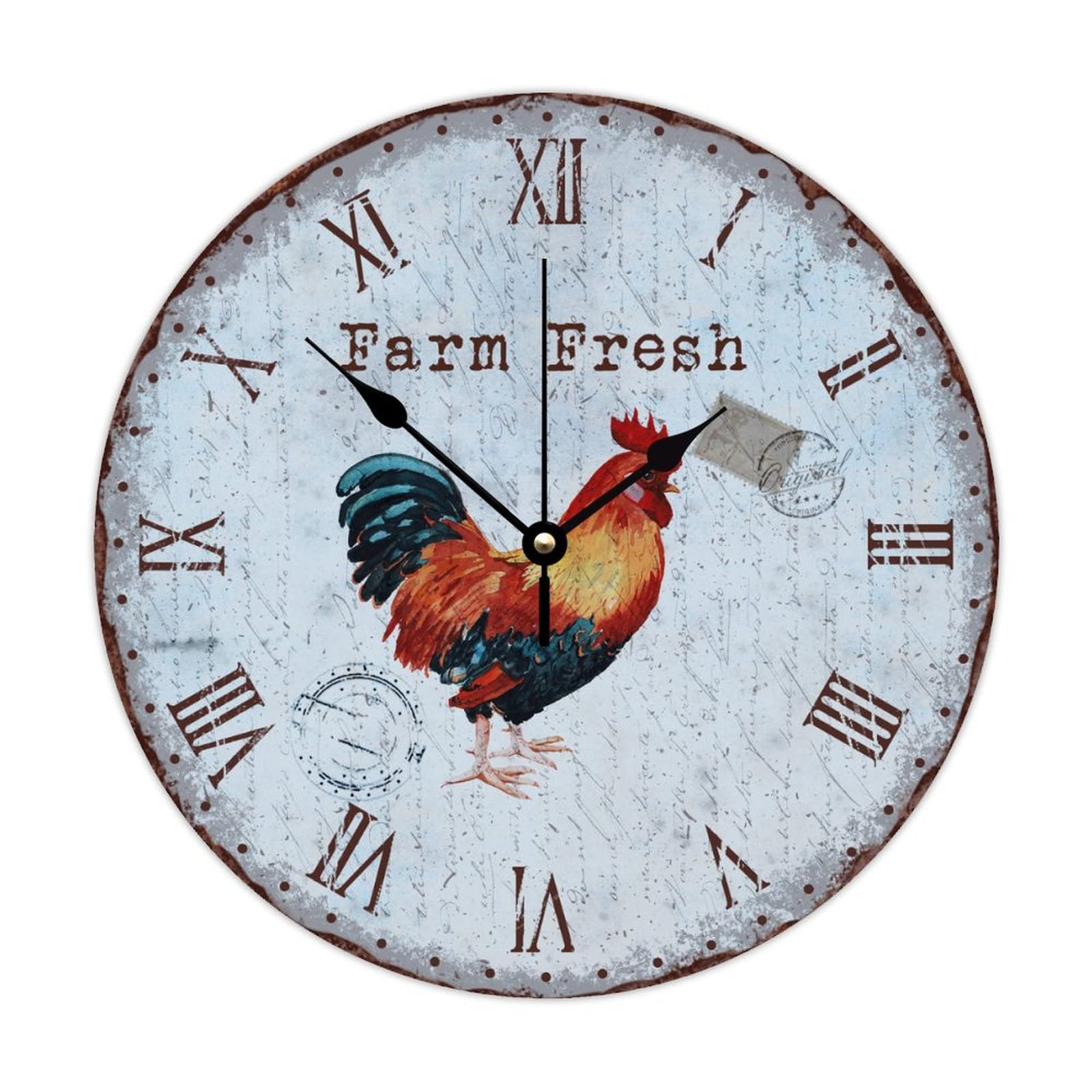 Horloge murale silencieuse coq rétro sans tic-tac