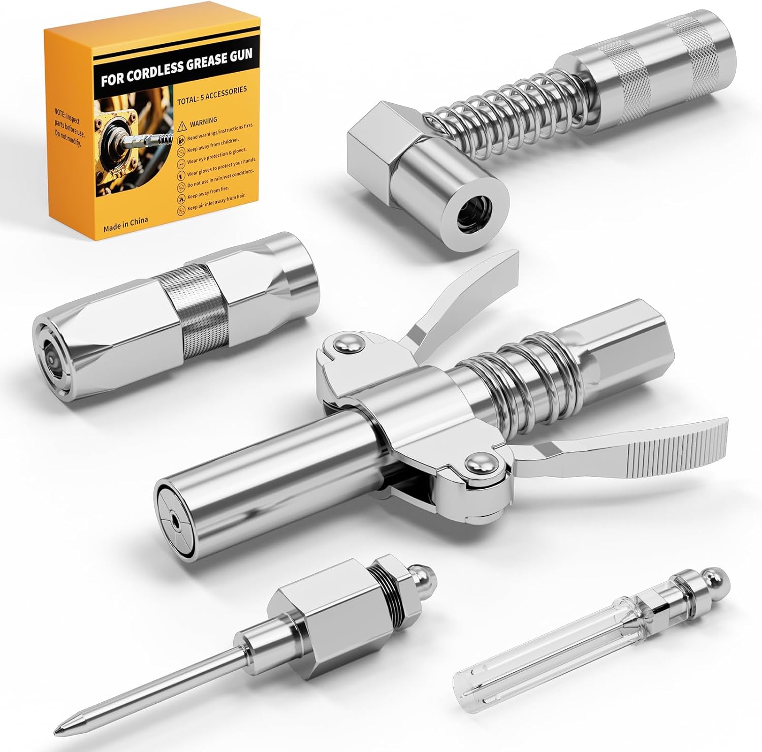 Ecarke Grease Gun Coupler Kit, 12000 PSI High Pressure Quick-Release Coupler, 90 Degree Grease Gun Coupler Adapter & 2 Grease Needle Tips for Greasing Narrow, Tight & Deep Spaces