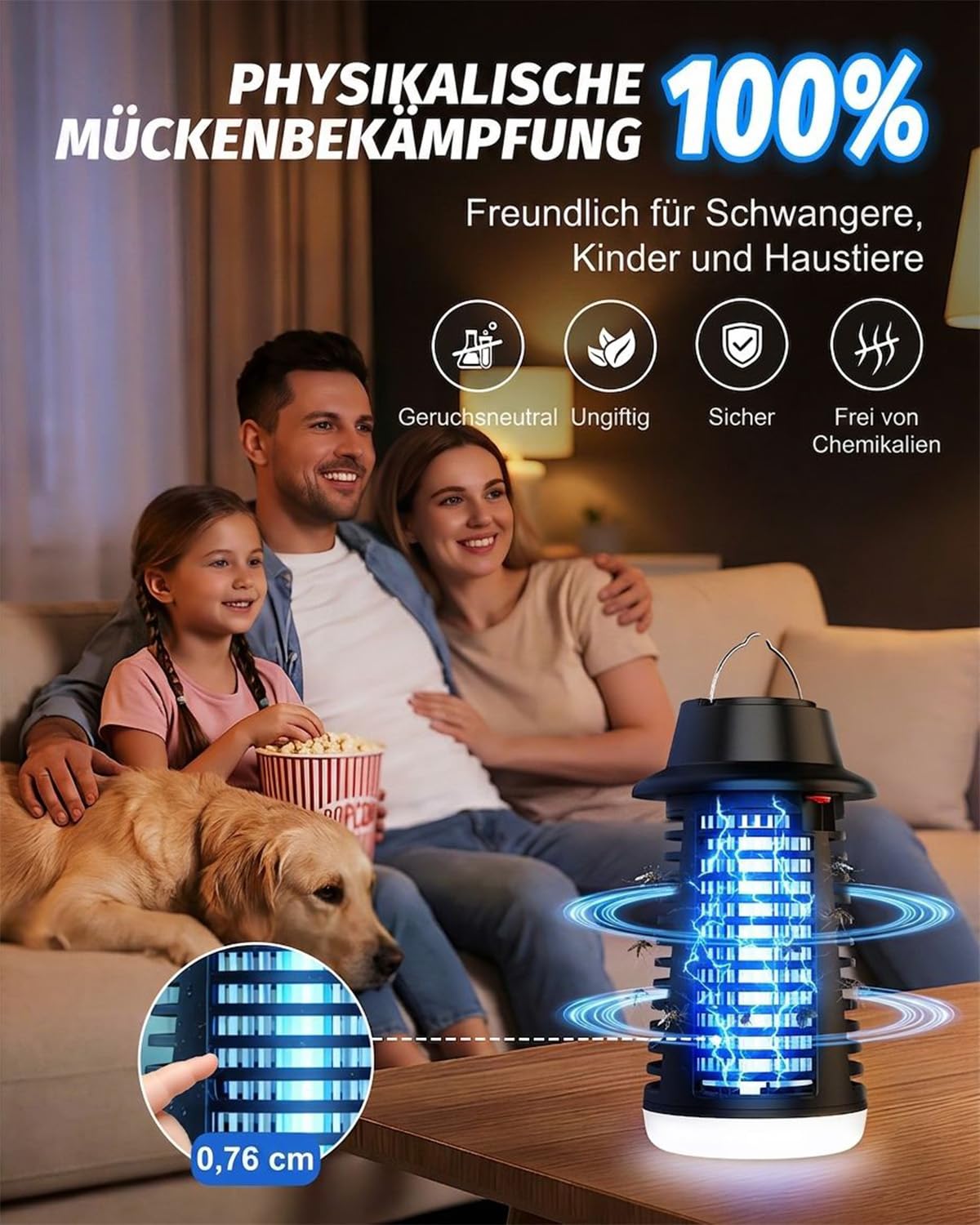 Insektenvernichter Elektrisch, Mückenfalle Elektrisch mit 360° UV-Licht, Elektrischer Insektenvernichter für Innen- und Außenbereich, Fliegenfalle gegen Mücken, Fliegen und Andere Fliegende Insekten