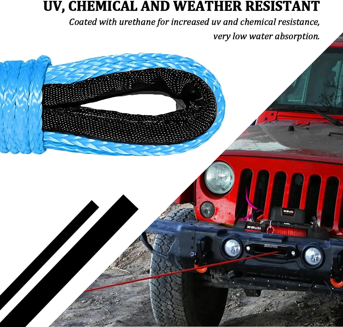 1/4" x 50FT Car Synthetic Winch Rope, Heavy Duty 7700LBS Vehicle Winch Line with Protecting Sleeve & Thimble, ATV Synthetic Winching Cable Line, Universal for ATV UTV Offroad Vehicles (Blue) image 3