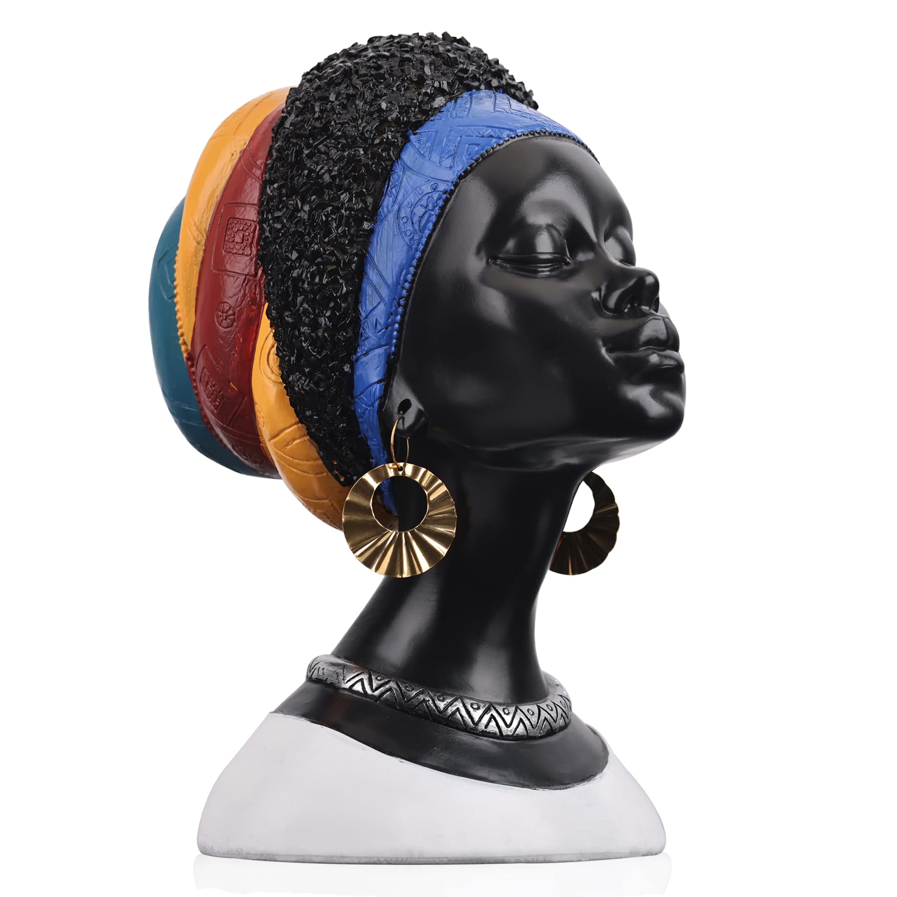 DOVDOV African Statues and Sculptures, African American Female Bust Sculptures, Creative Resin Statues for Living Room Room Coffee Table Shelf on Entryway Decoration (A)